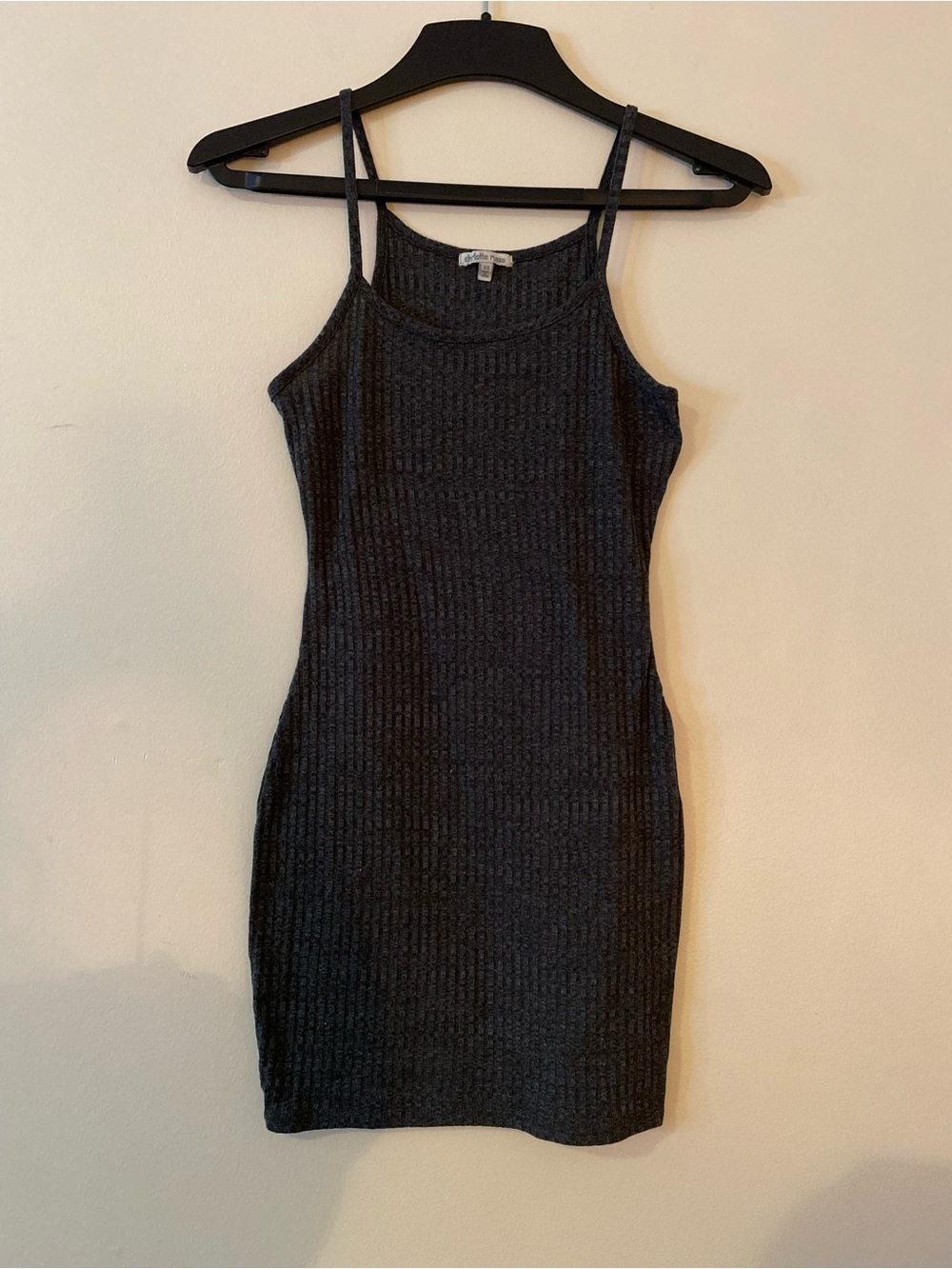 Charlotte Russe Charcoal Ribbed Spaghetti-Strap Mini Dress
